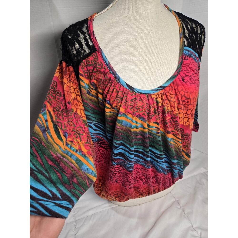 Vtg Dots Y2k Semi Sheer Blouse M Boho Retro Hippie Garden Asimetrical